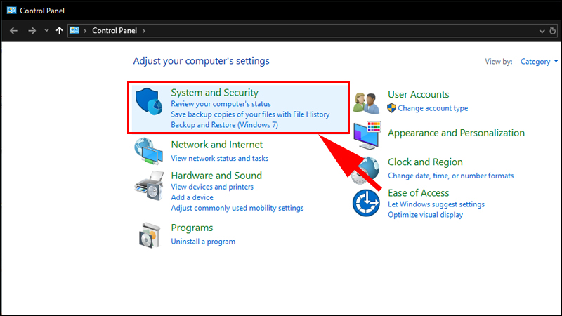 Chọn v&agrave;o System and Security